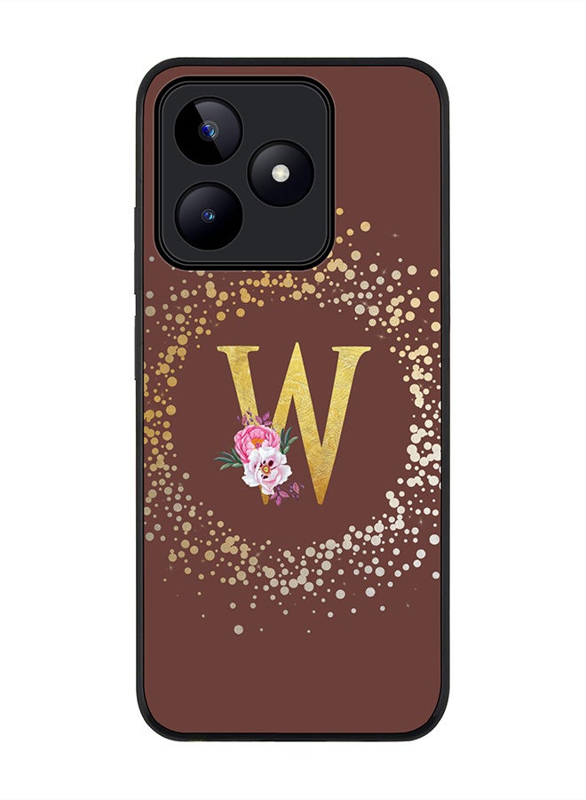 Stylizedd Rugged Black edge case for Realme C51 / Realme Note 50 4G,Custom Monogram Initial Letter Floral Pattern Alphabet - W (Brown) - Image 1
