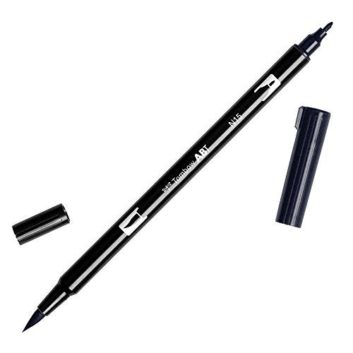 Tombow 56621 Dual Brush Pen, N15 - Black, 1-Pack. Blendable, Brush and Fine Tip Marker - Image 1