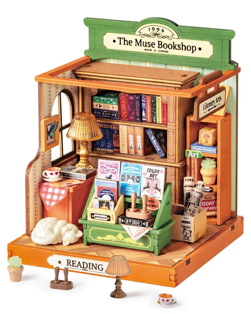 Rolife DIY Mini Building House Miniature Kit-The Muse Bookshop, Miniature Lifestyle Mini Bookshelf Decoration, DIY Hobbies/Gifts for Craftsman (The Muse Bookshop) - Image 1