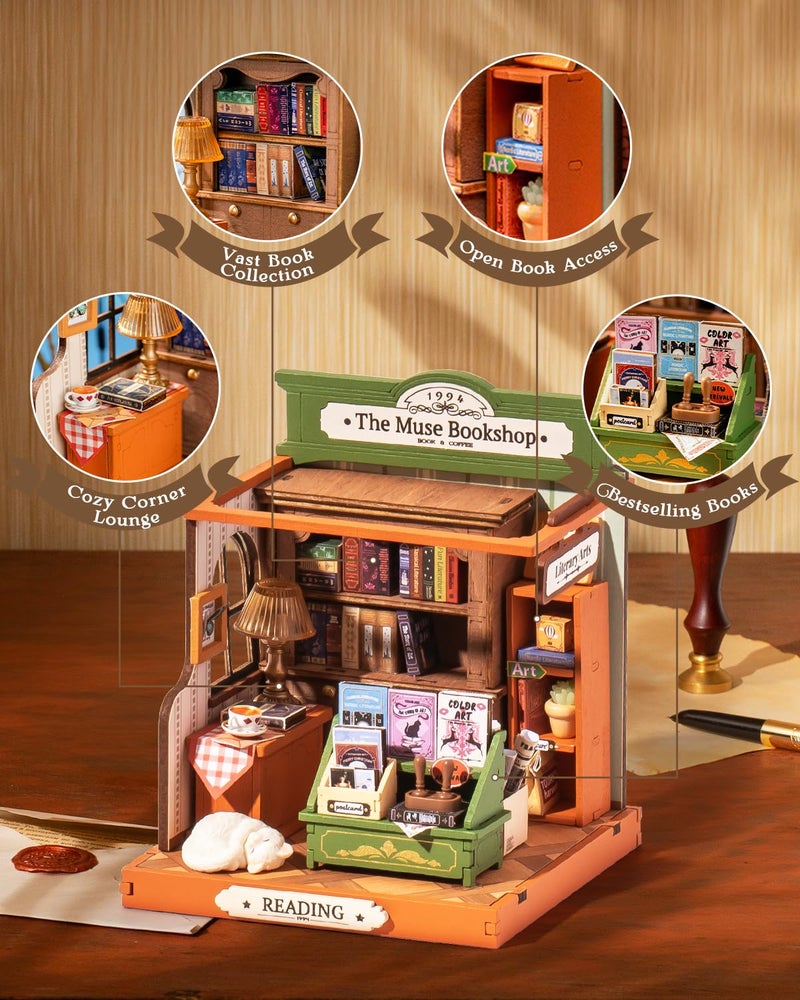 Rolife DIY Mini Building House Miniature Kit-The Muse Bookshop, Miniature Lifestyle Mini Bookshelf Decoration, DIY Hobbies/Gifts for Craftsman (The Muse Bookshop) - Image 3