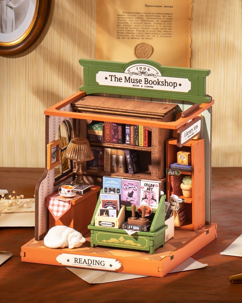 Rolife DIY Mini Building House Miniature Kit-The Muse Bookshop, Miniature Lifestyle Mini Bookshelf Decoration, DIY Hobbies/Gifts for Craftsman (The Muse Bookshop) - Image 2