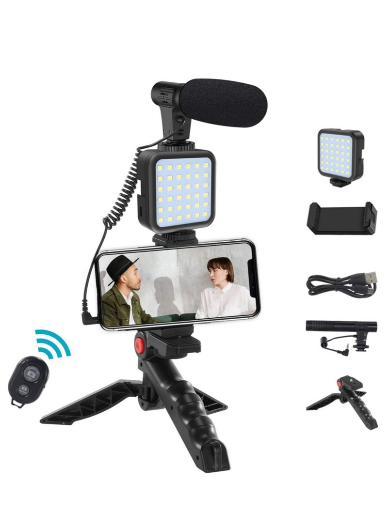 إلترازون Smartphone Vlogging Starter Video Recording Set with Fill Light, Microphone, Tripod and Phone Clip for YouTube/Tiktok/Instagram/Fitness Yoga - Image 1