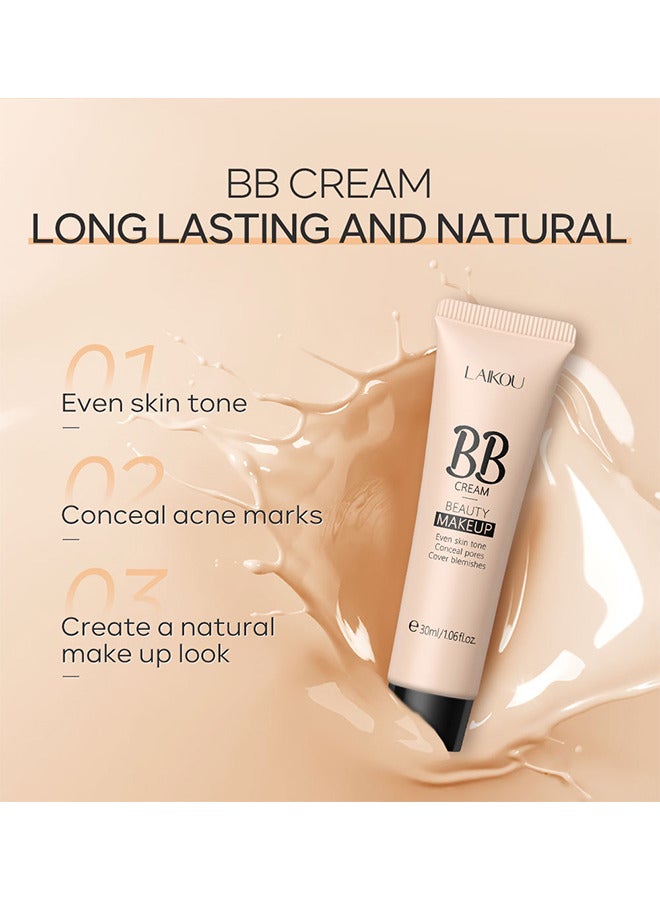 Laikou Hydrating Makeup BB Cream, Tinted Moisturizer Face Makeup BB Cream Foundation Waterproof Concealer Clean Brighten Color Correcting Cream Nude Makeup Long Lasting, Evens Skin Tone, Natural - Image 4