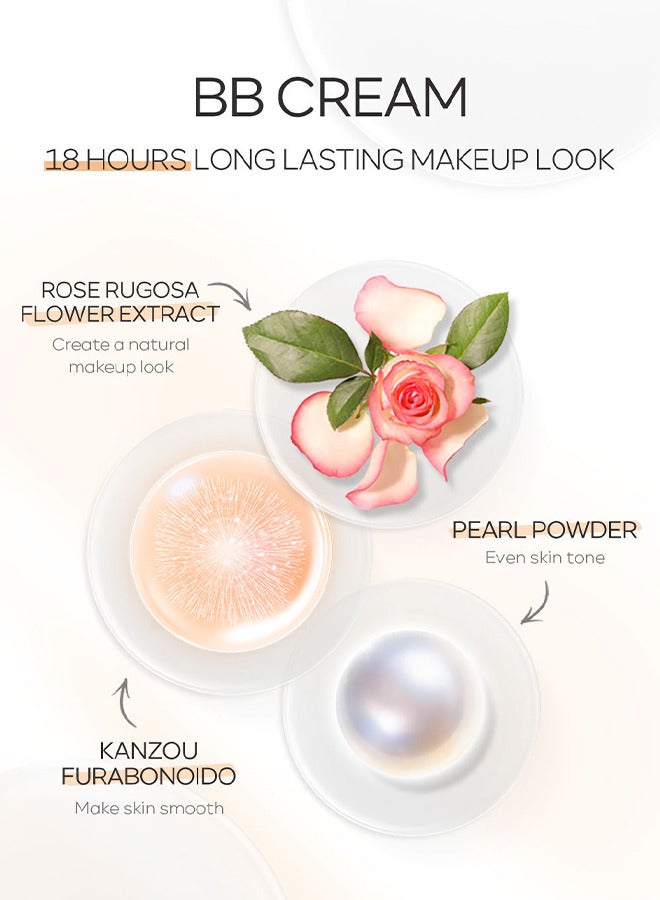 Laikou Hydrating Makeup BB Cream, Tinted Moisturizer Face Makeup BB Cream Foundation Waterproof Concealer Clean Brighten Color Correcting Cream Nude Makeup Long Lasting, Evens Skin Tone, Natural - Image 3