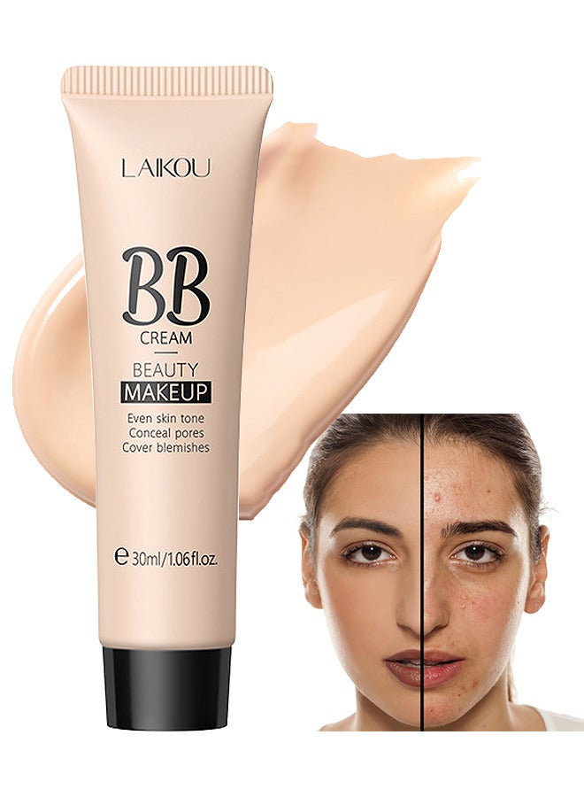 Laikou Hydrating Makeup BB Cream, Tinted Moisturizer Face Makeup BB Cream Foundation Waterproof Concealer Clean Brighten Color Correcting Cream Nude Makeup Long Lasting, Evens Skin Tone, Natural - Image 1