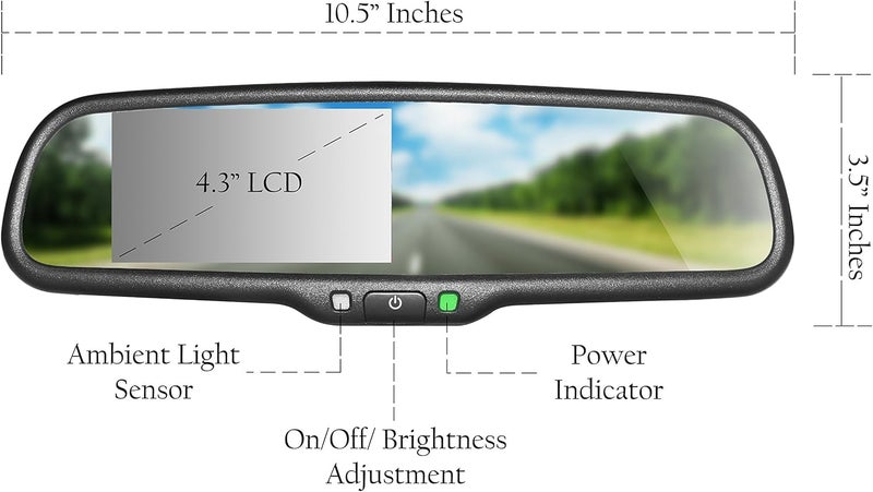 Master Tailgaters 10.5" OEM Rear View Mirror with 4.3" LCD Screen | Rearview Universal Fit Mount | Auto Adjusting Brightness LCD | Anti Glare | Full Original Mirror Replacement | Easy to Install - Image 3