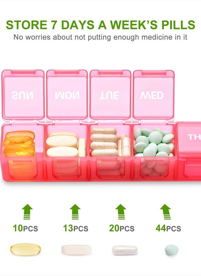 Sukuos - Extra Large Weekly Pill Organizer, 7 Day Daily Pill Box Case Arthritis Friendly, BPA Free Portable Medicine Organizer with Clear Lid for Vitamins, Fish Oils or Supplements - Image 1