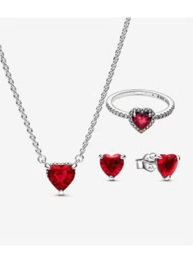 Chomel Women's Classic Cube Zirconia 925 Silver Ring Necklace Earnail Set Birthday Gift