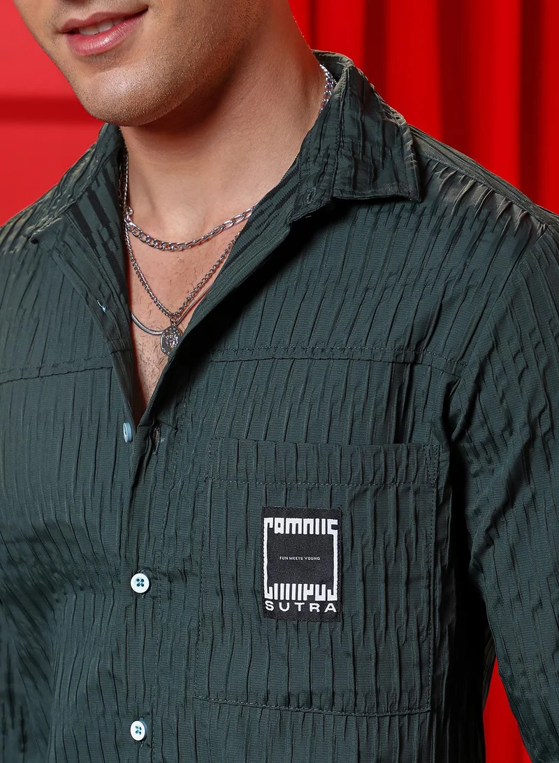 CAHOOT  Men's Forest Green Panelled -Tactile Shirt for Men | Best Price UAE