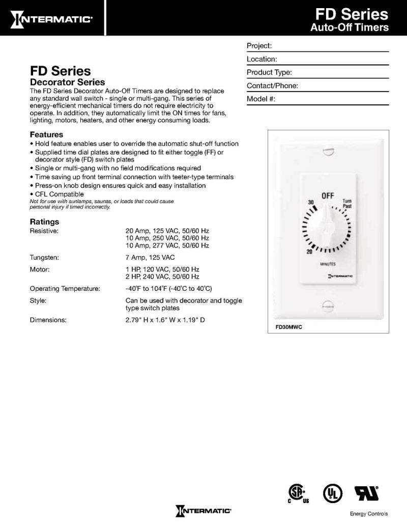 Intermatic Intermatic FD30MAC 30-Minute Spring-Loaded In-Wall Countdown Timer Switch for Fans and Lights, Almond  - Image 2