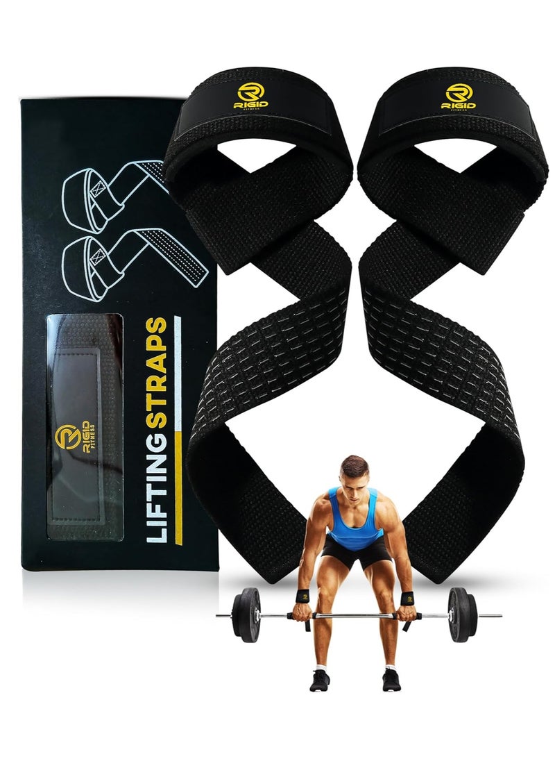 RIGID FITNESS - Lifting Straps for Gym, Padded Wrist Protection Strap, Strong Silicone Grip, for Weightlifting, DeadLift, Pull-Up Support, Strength Training, CrossFit, Hand Bar Strap - Cotton & Neoprene - Image 1