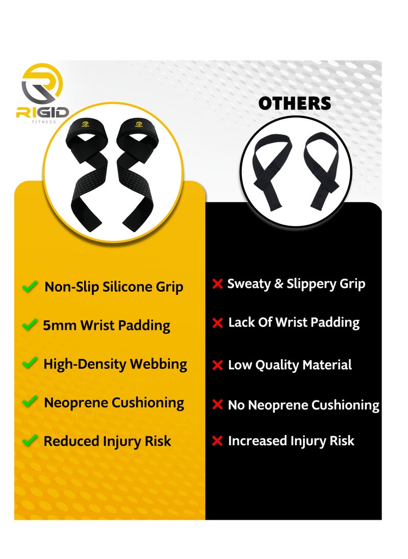 RIGID FITNESS - Lifting Straps for Gym, Padded Wrist Protection Strap, Strong Silicone Grip, for Weightlifting, DeadLift, Pull-Up Support, Strength Training, CrossFit, Hand Bar Strap - Cotton & Neoprene - Image 1