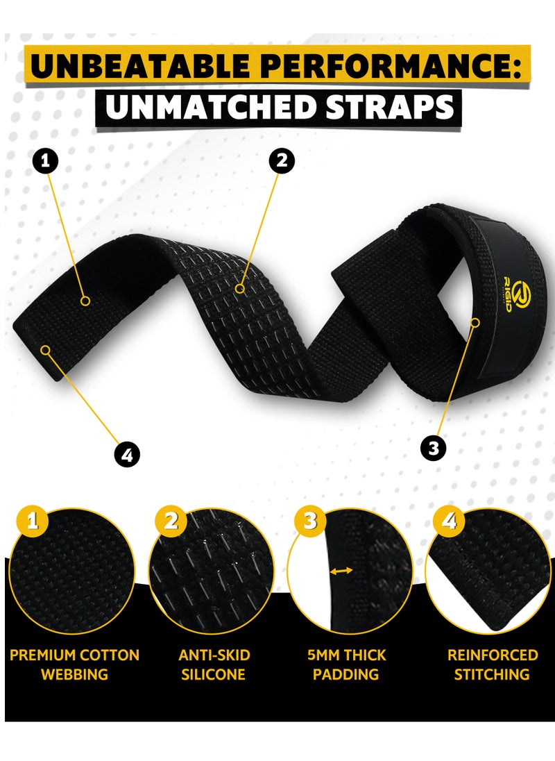 RIGID FITNESS - Lifting Straps for Gym, Padded Wrist Protection Strap, Strong Silicone Grip, for Weightlifting, DeadLift, Pull-Up Support, Strength Training, CrossFit, Hand Bar Strap - Cotton & Neoprene - Image 1