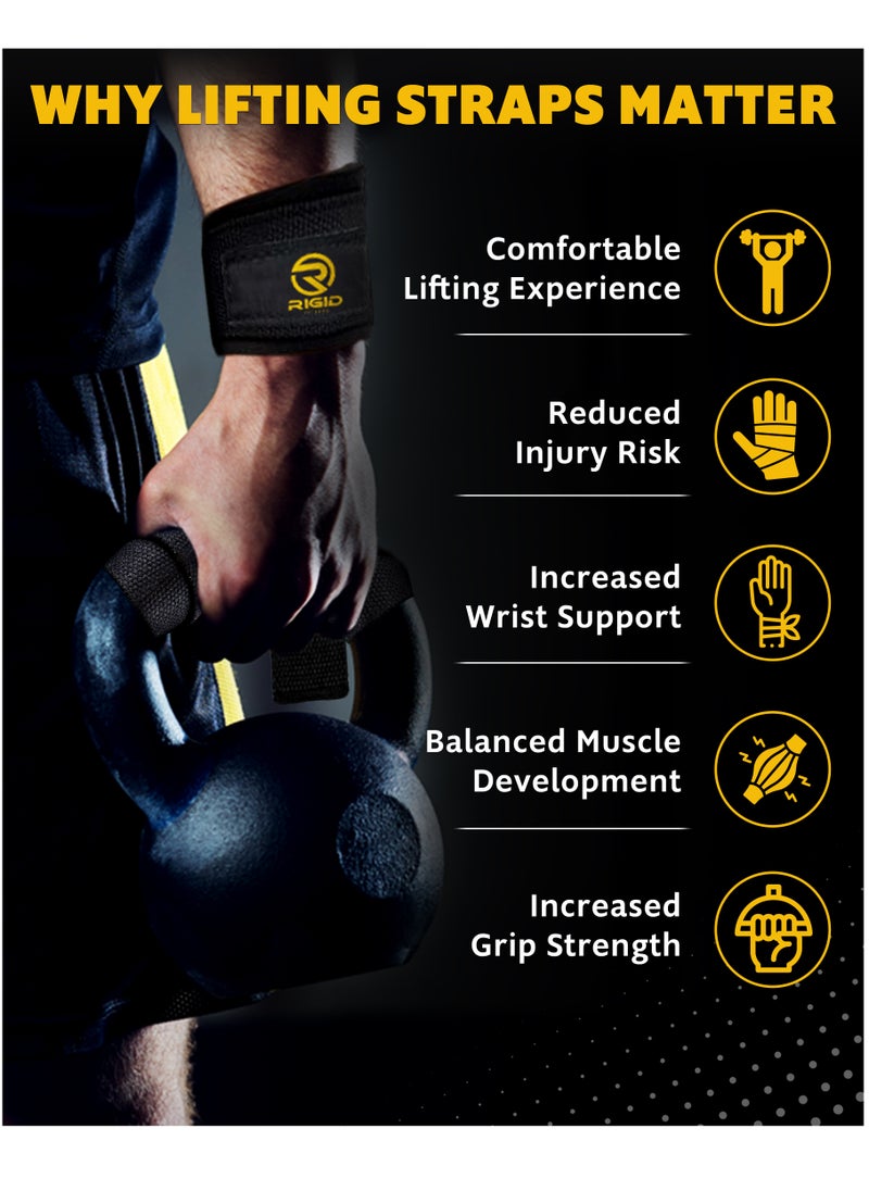 RIGID FITNESS - Lifting Straps for Gym, Padded Wrist Protection Strap, Strong Silicone Grip, for Weightlifting, DeadLift, Pull-Up Support, Strength Training, CrossFit, Hand Bar Strap - Cotton & Neoprene - Image 1