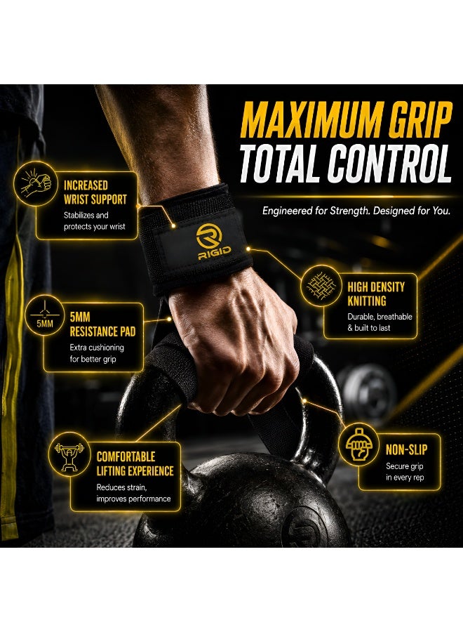 RIGID FITNESS Lifting Straps for Gym, Padded Wrist Protection Strap, Strong Silicone Grip, for Weightlifting, DeadLift, Pull-Up Support, Strength Training, CrossFit, Hand Bar Strap - Cotton & Neoprene - Image 3