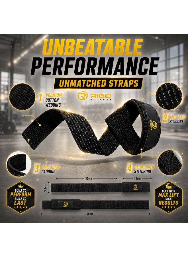 RIGID FITNESS Lifting Straps for Gym, Padded Wrist Protection Strap, Strong Silicone Grip, for Weightlifting, DeadLift, Pull-Up Support, Strength Training, CrossFit, Hand Bar Strap - Cotton & Neoprene - Image 4