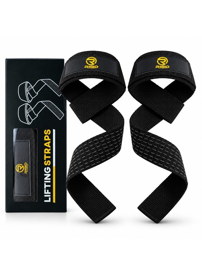 RIGID FITNESS Lifting Straps for Gym, Padded Wrist Protection Strap, Strong Silicone Grip, for Weightlifting, DeadLift, Pull-Up Support, Strength Training, CrossFit, Hand Bar Strap - Cotton & Neoprene - Image 1