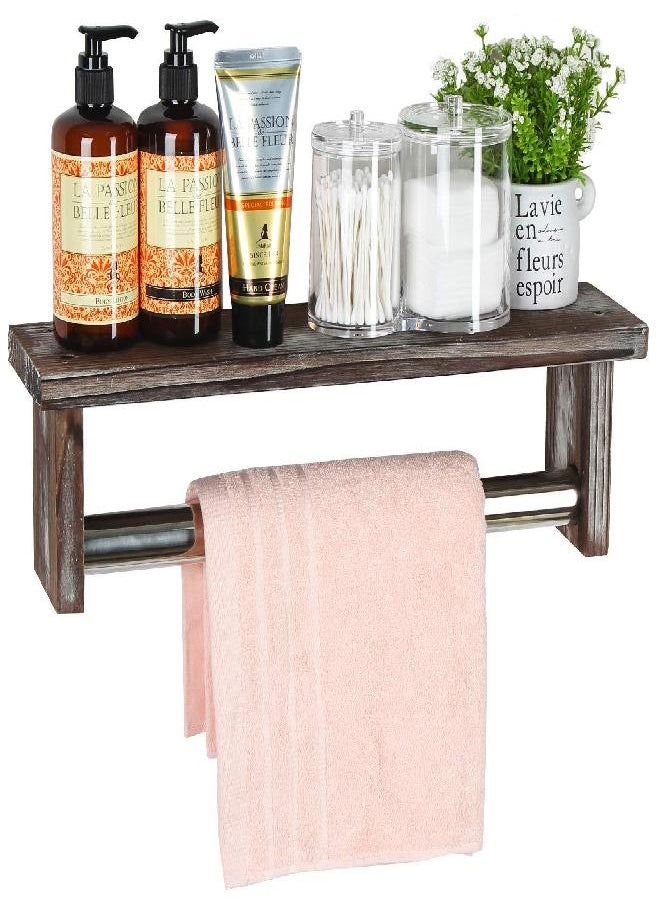 J JACKCUBE DESIGN - J JACKCUBE DESIGN Rustic Bathroom Shelf Towel Rack Bathroom Shelf Organizer Stainless Towel Bar Hanger Farmhouse Décor Over Toilet - MK608A - Image 1