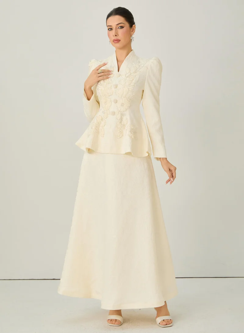Sunfere Exceptional Beauty Apricot Floral Embroidered Top & Skirt Set