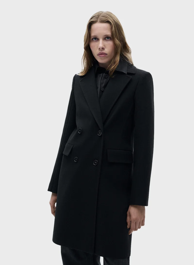 MANGO Double-Breasted Wool Coat