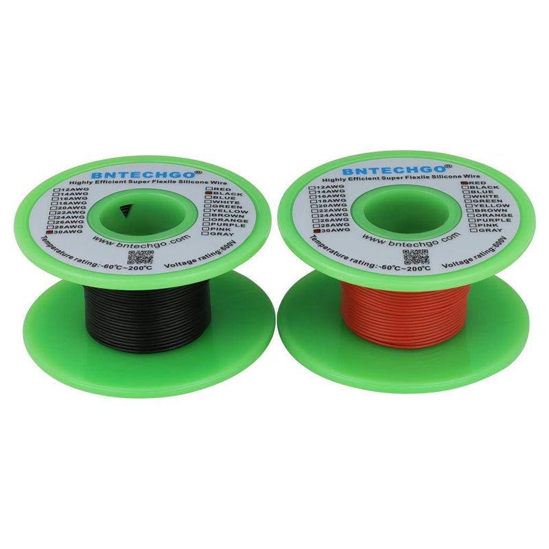 BNTECHGO 30 Gauge Silicone Wire Spool red and Black Each 100ft Flexible 30 AWG Stranded Tinned Copper Wire - Image 1