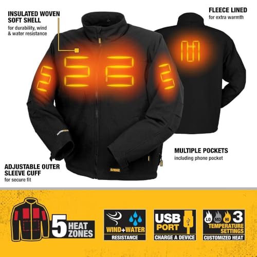 DEWALT Men's Heated Soft Shell Jacket Kit Black 2-XLarge - Image 3