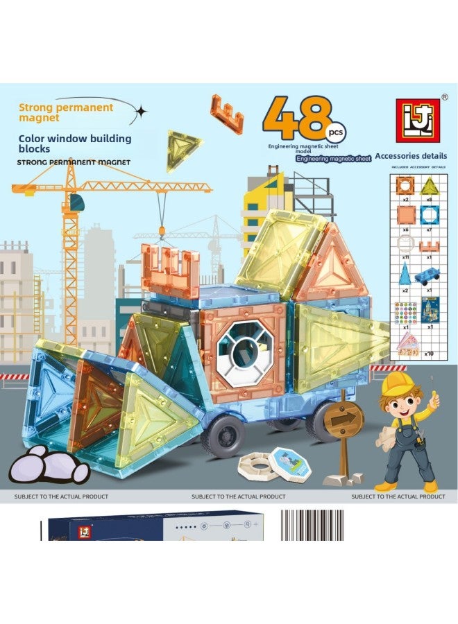 Children's Puzzle Castle Magnetic Block Toy Color Window Building Block Magnetic Assembly Boys And Girls Gift Toys-Color:66953(98PCs) A 18 Box Order  - Image 3