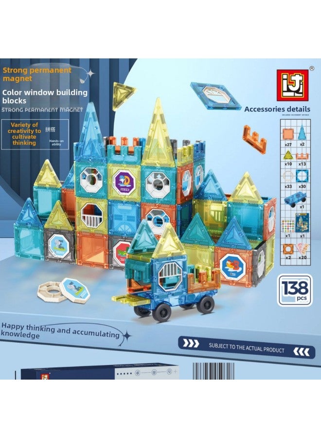Children's Puzzle Castle Magnetic Block Toy Color Window Building Block Magnetic Assembly Boys And Girls Gift Toys-Color:66953(98PCs) A 18 Box Order  - Image 2