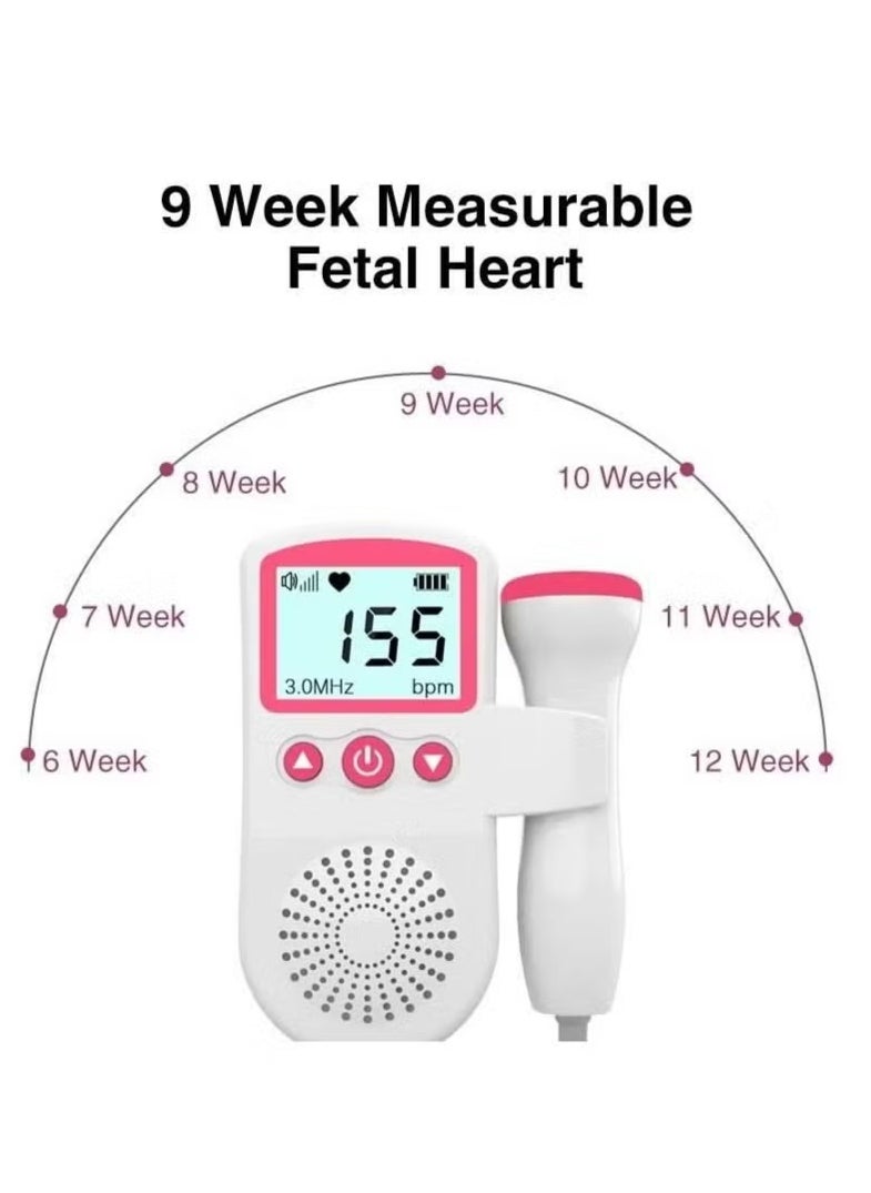 Fetal Heart Rate Monitor, Portable Ultrasound Doppler, with LCD Screen