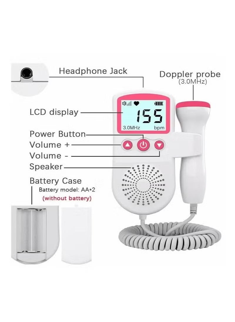Fetal Heart Rate Monitor, Portable Ultrasound Doppler, with LCD Screen
