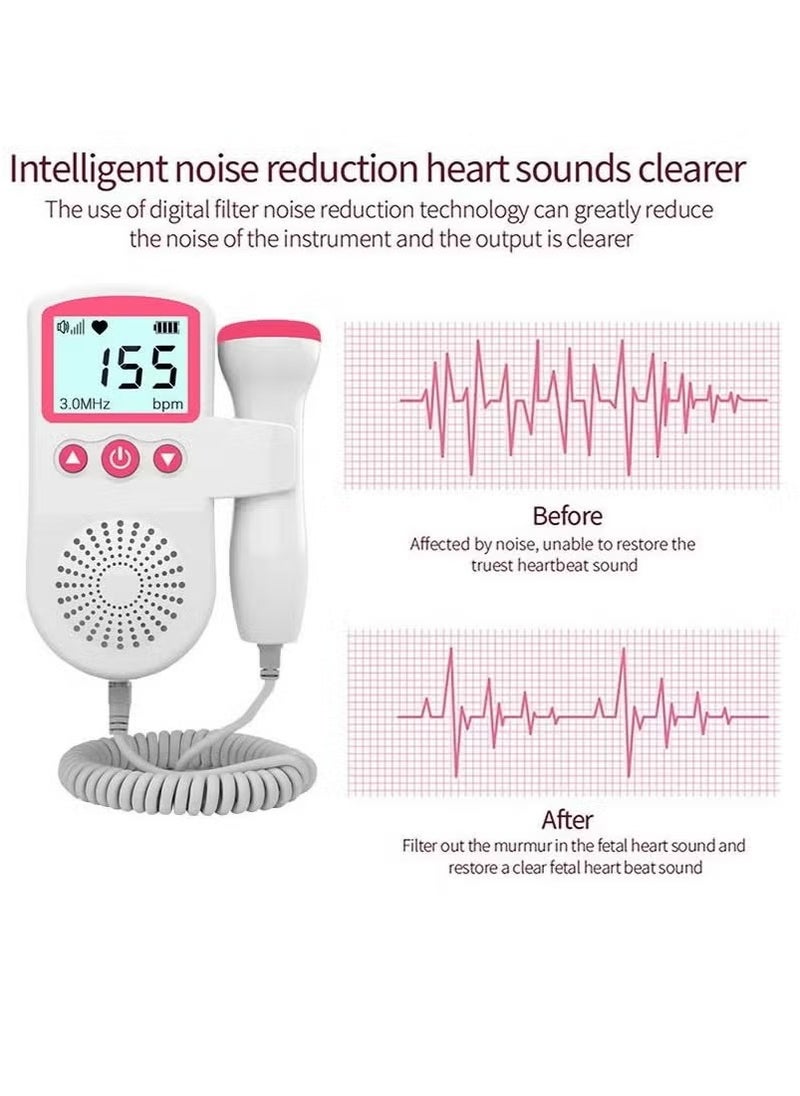 Fetal Heart Rate Monitor, Portable Ultrasound Doppler, with LCD Screen