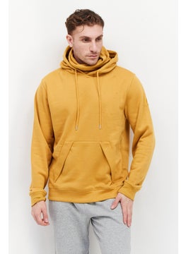 DUCK AND COVER Men Hooded Plain Sweatshirt, Mustard  - Image 1