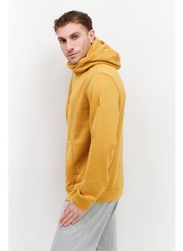 DUCK AND COVER Men Hooded Plain Sweatshirt, Mustard  - Image 3
