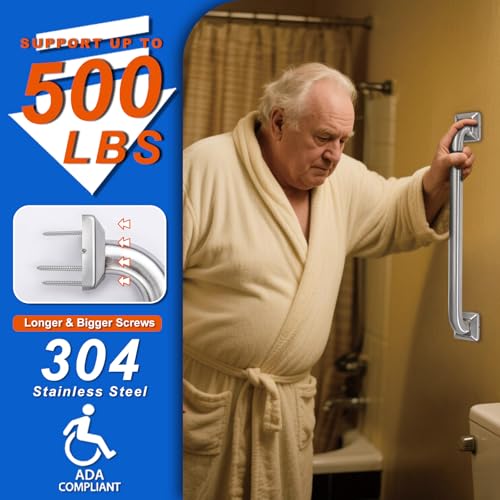 Raemnaky Bathroom Grab Bars Stainless Steel Handrail ADA Compliant 500lbs bathtubs and Showers Toilet Handle Safety for Handicap, Elderly, Disabled, Injury (24inches) - Image 5