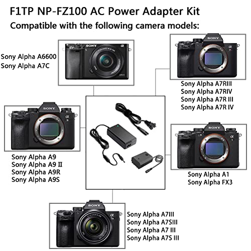 F1TP NP-FZ100 Dummy Battery AC Power Adapter Kit for Sony A1, A7III, A7IV, A7C, A7CII, A7CR, A7RIII, A7RIV, A7RV, A7SIII, A9, A9II, A9R, A9S, A6600, A6700, FX3, FX30, ZV-E1, ZV-E10II - Image 4