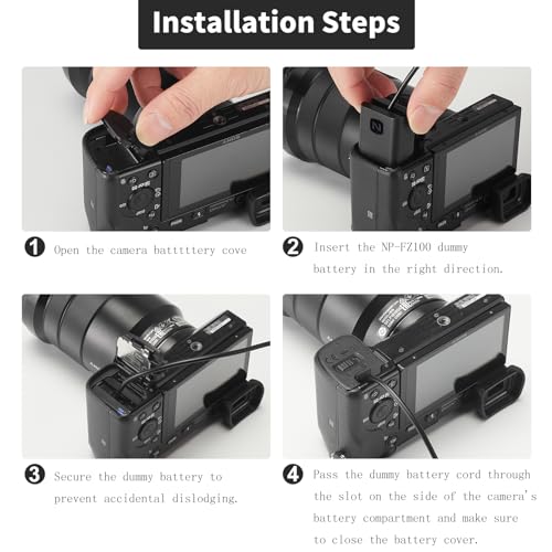 F1TP NP-FZ100 Dummy Battery AC Power Adapter Kit for Sony A1, A7III, A7IV, A7C, A7CII, A7CR, A7RIII, A7RIV, A7RV, A7SIII, A9, A9II, A9R, A9S, A6600, A6700, FX3, FX30, ZV-E1, ZV-E10II - Image 3