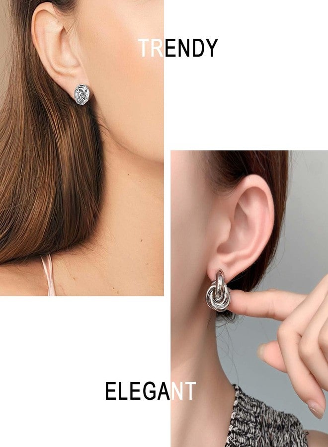 QJLE 6 Pairs Gold Earrings for Women Geometric Knot Dangle Earrings Trendy Jewelry (A Silver) - Image 4
