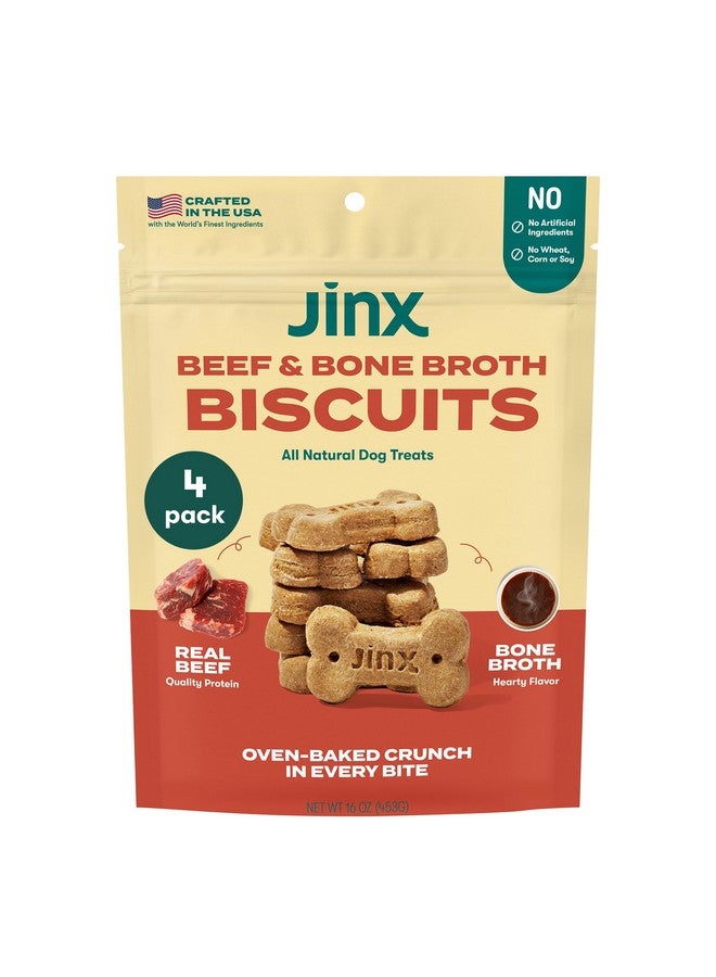 JINX Bone Broth Biscuits Natural Crunchy Dry Dog Treats  Made With OvenBaked Real Beef, Pumpkin, Blueberries & No Fillers  For Puppies, Adult, And Senior Dogs,16 Oz. Bags, 4Pack  Beef - Image 1