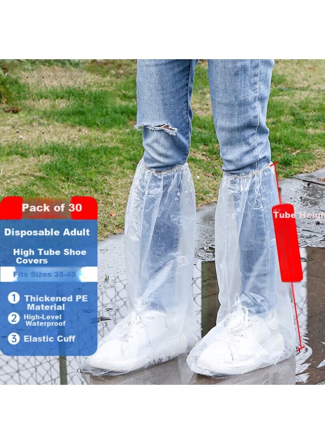Bwnk Disposable Rain Shoe Covers For Men And Women, Non-slip Thickened High-cut Plastic Rain Boots, Pack Of 30 - Image 1
