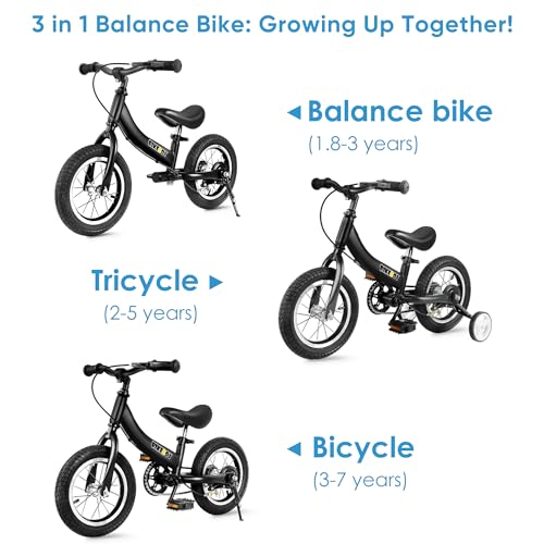 bikeboy دراجة توازن 3 في 1 - الاستخدام المزدوج لدراجة توازن للأطفال ودراجة للأطفال الصغار من 2 إلى 7 سنوات 12 14 16 بوصة مع دواسة فرامل نظرية التدريب - Image 5