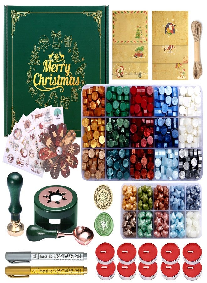 Comealltime Christmas Wax Seal Kit with Snow Wax Seal Stamp, 25 Colors Wax Seal Beads with Sealing Wax Warmer, Xmas Washi Stickers, Gift Tags, Envelope, Candle, Wax Seal Stamp Kit for Gift and Craft - Image 1