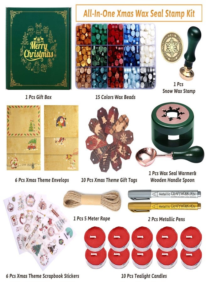 Comealltime Christmas Wax Seal Kit with Snow Wax Seal Stamp, 25 Colors Wax Seal Beads with Sealing Wax Warmer, Xmas Washi Stickers, Gift Tags, Envelope, Candle, Wax Seal Stamp Kit for Gift and Craft - Image 2