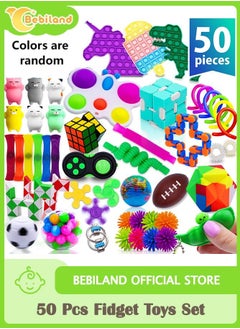 Bebiland 50 Pcs Fidget Toys Set for Kids, Adults Stress Relief Sensory Toy, ADHD Toys Bulk for Classroom Treasure Box Prizes, Gifts for Kids, Party Favors (Colors are Random)  - Image 1