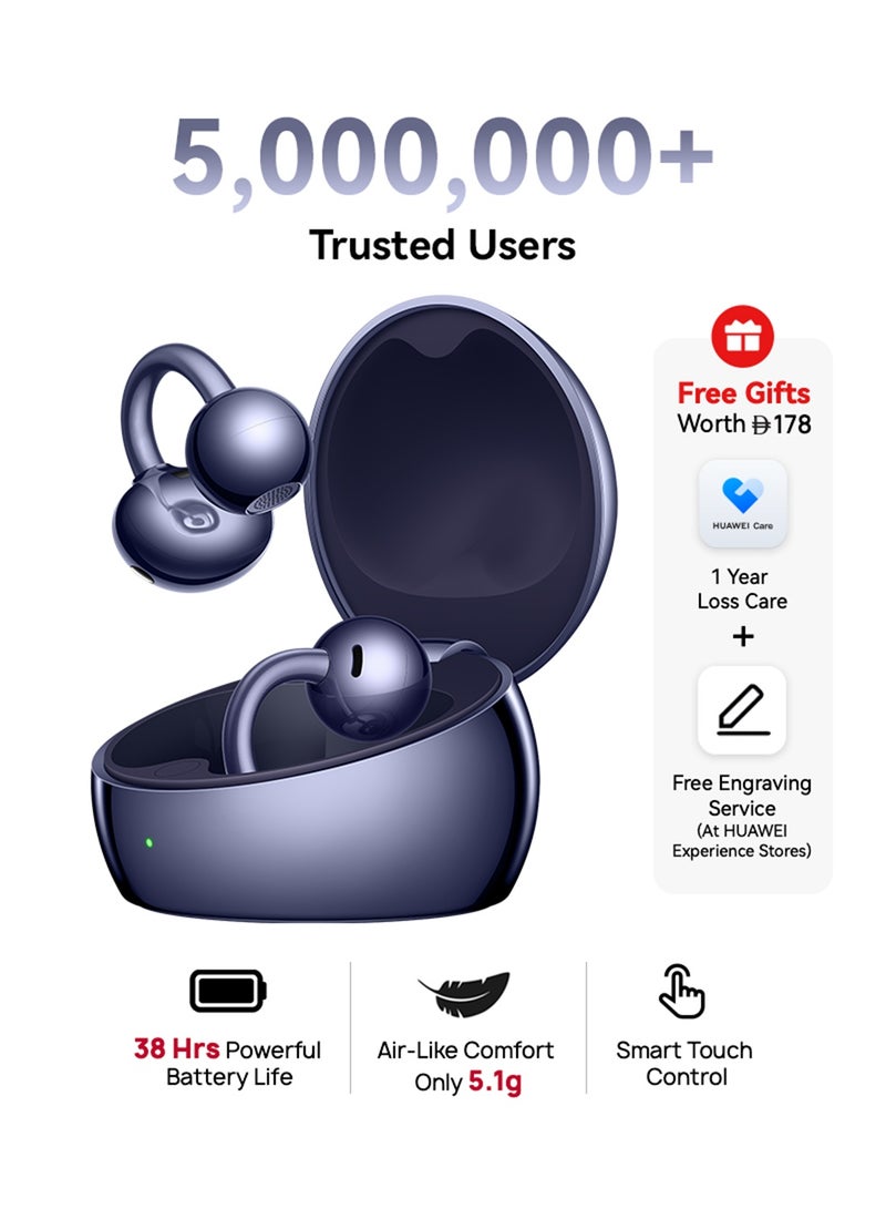 هواوي HUAWEI FreeClip 2 Special Edition Wireless Bluetooth Earbuds, Airy C-bridge Design, 38 Hours Long Battery Life, Compatible with iOS & Android, Crystal-clear Calls, IP57 Deepsea Blue - Image 1
