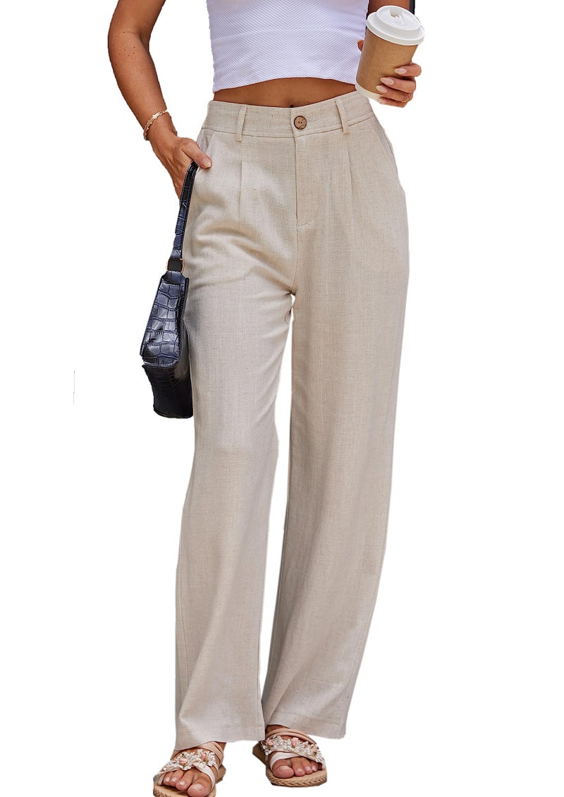 heipeiwa Women's Cotton Linen Summer Casual High Waist Wide Leg Dressy Flowy Pants - Image 3