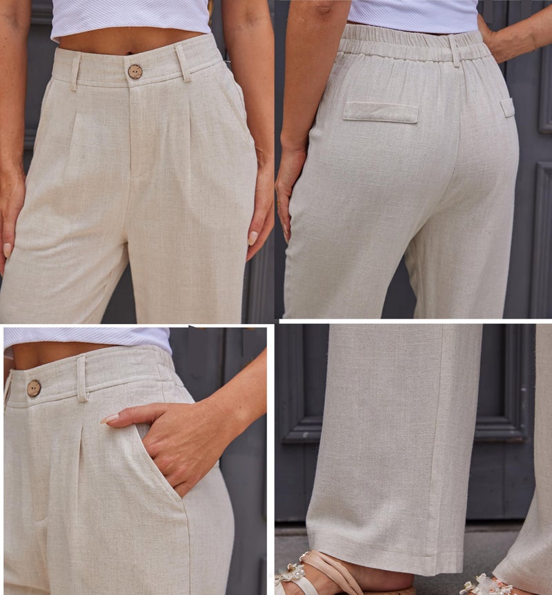 heipeiwa Women's Cotton Linen Summer Casual High Waist Wide Leg Dressy Flowy Pants - Image 5