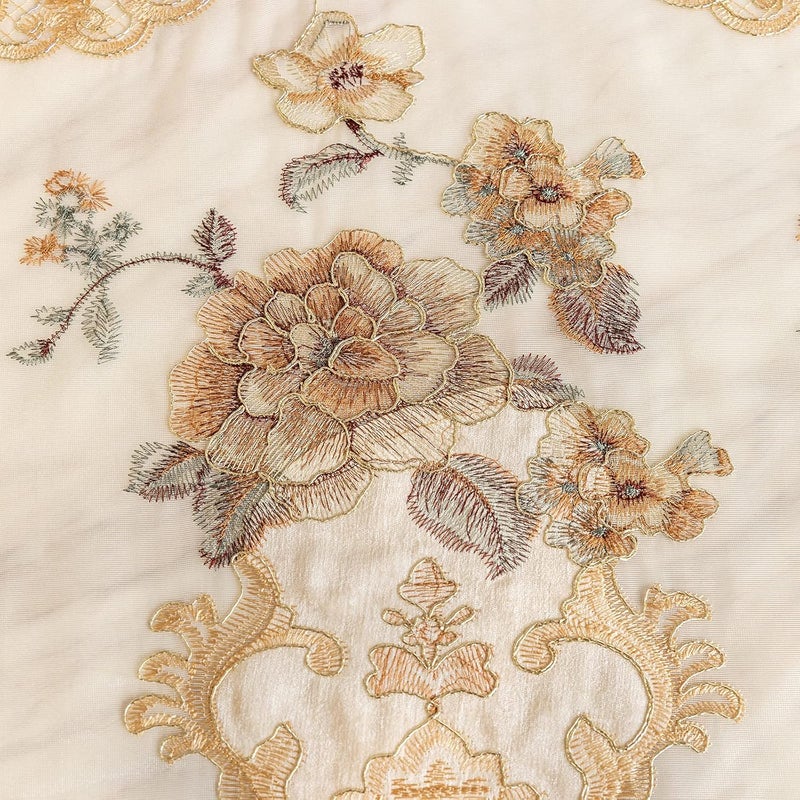 ELKCA European Style Luxury Beige Embroidered Sheer Curtain for Living Room Elegant Floral Tulle Curtains for BedroomGrommet TopW52inch by L84inch2 Panels - Image 5