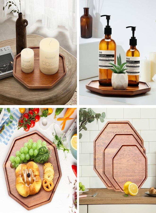 Renawe Set of 3 Acacia Wood Serving Trays Cheese Platters Octagon Round Tray Wooden Charcuterie Board for Fruit Food Tray Appetizer Cheese Platter Vegetable Plates Dish Serving Boards - Image 4