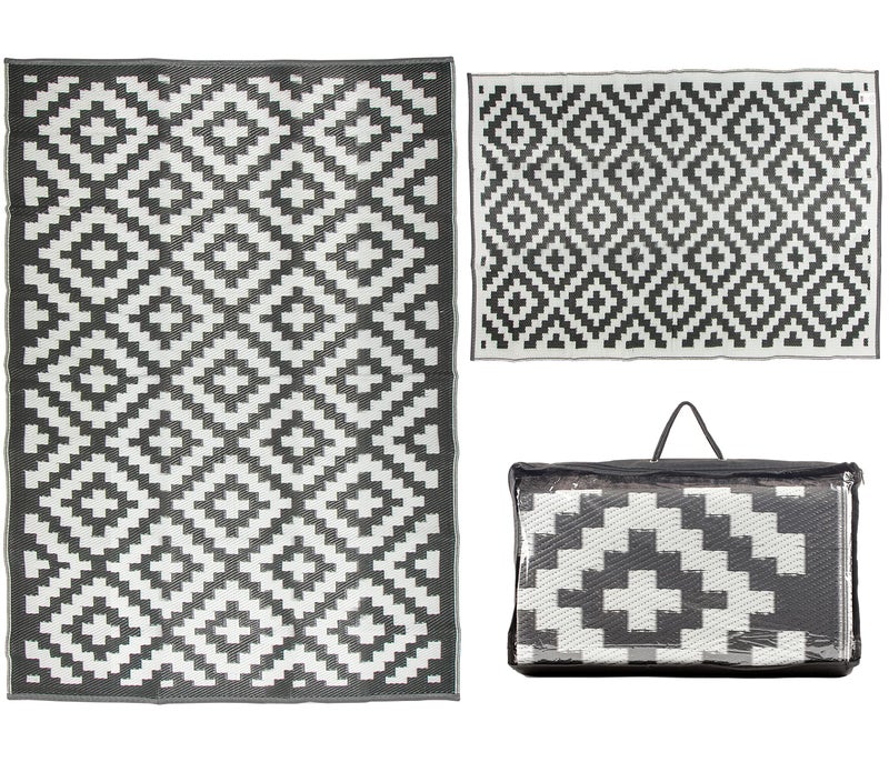 MSRUGS Msrugs Outdoor Plastic Straw Rug  9x12 Courtyard Indoor Outdoor Trellis Gray White Reversible Mat  Area Rugs with Carrying Bag for Picnic Camping RV Area and Home Patio Decor  9 ft by 12 ft
