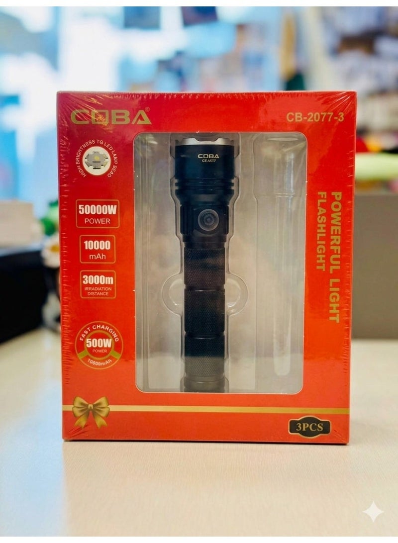 كوبا مجموعة كشافات LED من Coba موديل CB-2077-3 (3 قطع) – إضاءة قوية ببطارية 10000mAh قابلة للشحن ومدى بعيد - Image 2